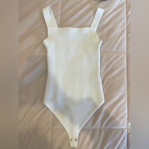Abercrombie & Fitch White Ribbed Square Neck Bodysuit